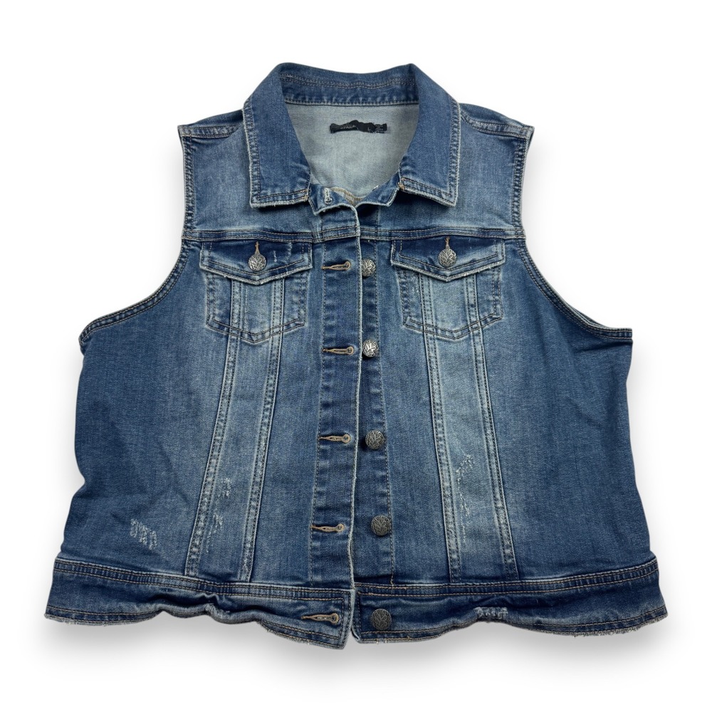 Prana Denim Vest Distressed Frayed Hem Trucker Boho Womens Medium Wash Large L
